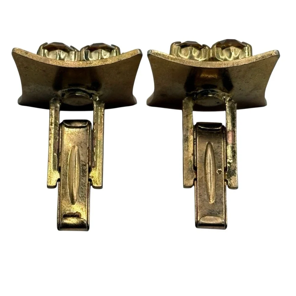 Yellow Rhinestone Cufflinks‎ Square MCM Vintage Gold Tone Men's Formal Prong Set